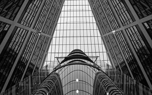 Preview wallpaper building, roof, glass, architecture, bottom view, black and white