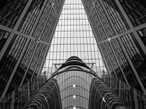 Preview wallpaper building, roof, glass, architecture, bottom view, black and white