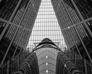 Preview wallpaper building, roof, glass, architecture, bottom view, black and white