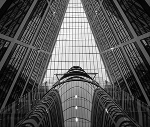 Preview wallpaper building, roof, glass, architecture, bottom view, black and white