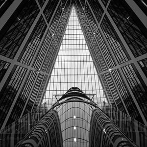 Preview wallpaper building, roof, glass, architecture, bottom view, black and white