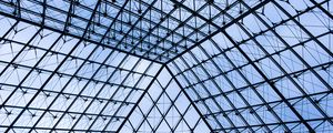 Preview wallpaper building, roof, glass, transparent, lines, diamonds, architecture