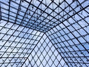 Preview wallpaper building, roof, glass, transparent, lines, diamonds, architecture