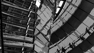 Preview wallpaper building, roof, reflection, black and white, architecture