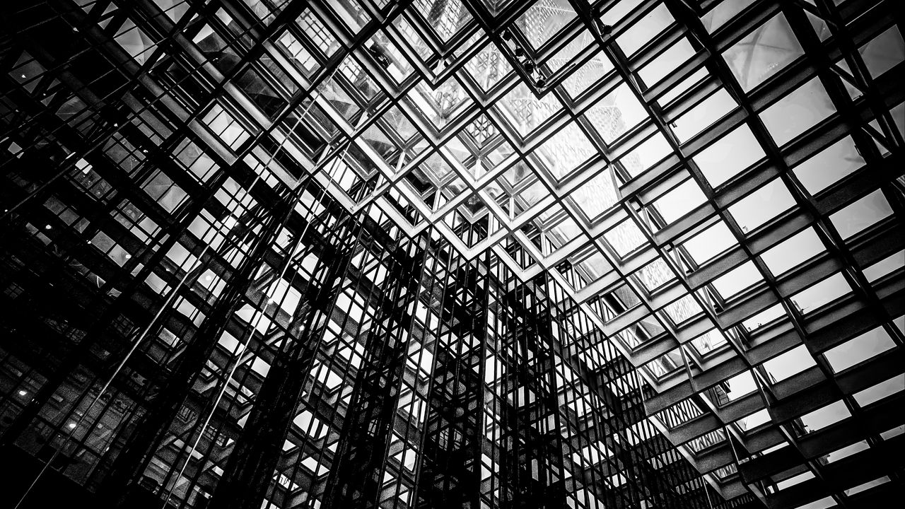 Wallpaper building, roof, transparent, glass, black and white, architecture