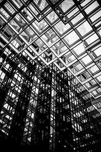Preview wallpaper building, roof, transparent, glass, black and white, architecture