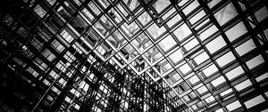 Preview wallpaper building, roof, transparent, glass, black and white, architecture