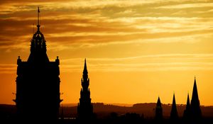 Preview wallpaper building, silhouette, tower, sunset