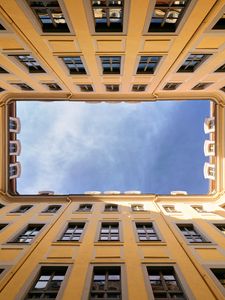 Preview wallpaper building, sky, architecture, perspective, bottom view