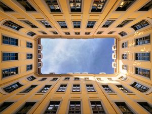 Preview wallpaper building, sky, architecture, perspective, bottom view