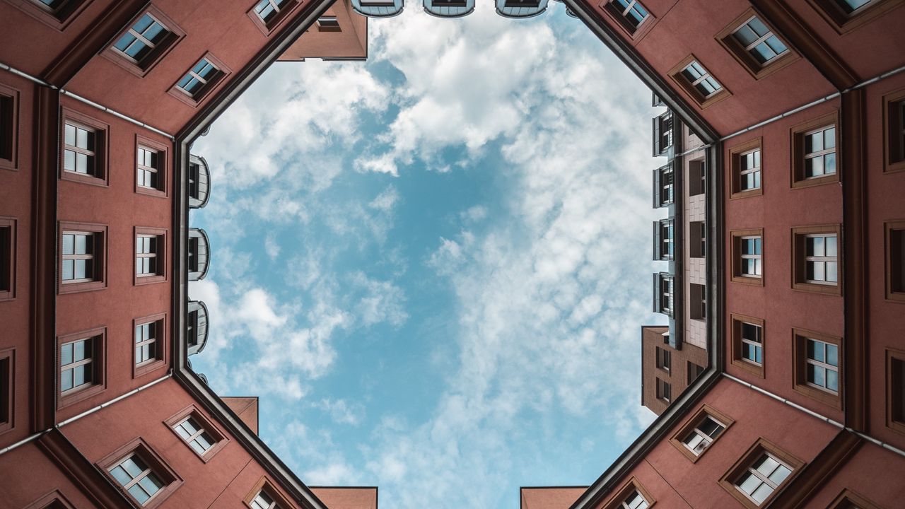 Wallpaper building, sky, clouds, architecture