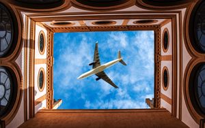 Preview wallpaper building, sky, plane, architecture, bottom view