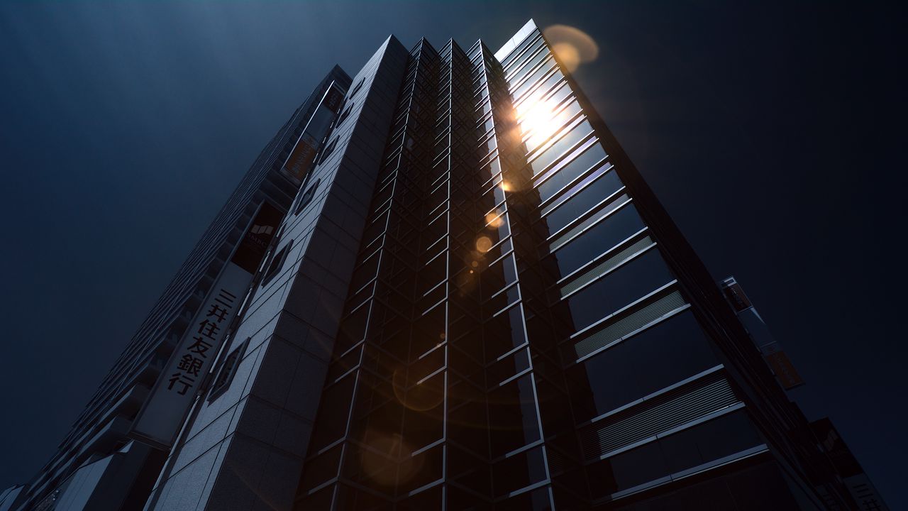 Wallpaper building, skyscraper, architecture, glare, dark