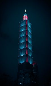 Preview wallpaper building, skyscraper, backlight, night, dark