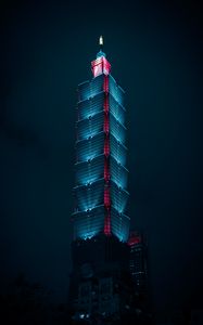 Preview wallpaper building, skyscraper, backlight, night, dark