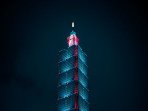 Preview wallpaper building, skyscraper, backlight, night, dark