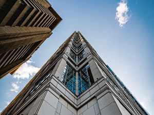Preview wallpaper building, skyscraper, bottom view, facade
