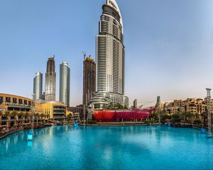 Preview wallpaper building, skyscraper, hotel, dubai, architecture, swimming pool