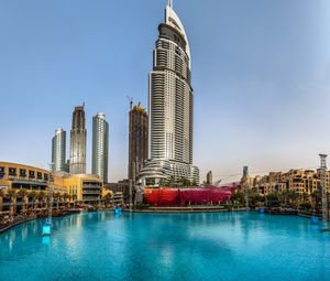 Preview wallpaper building, skyscraper, hotel, dubai, architecture, swimming pool