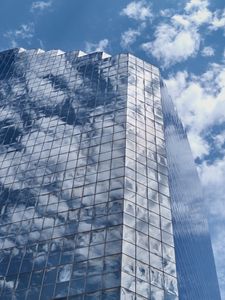 Preview wallpaper building, skyscraper, mirror, clouds, sky, blue, architecture