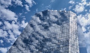 Preview wallpaper building, skyscraper, mirror, clouds, sky, blue, architecture
