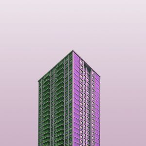 Preview wallpaper building, skyscraper, purple, minimalism, architecture
