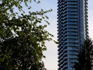 Preview wallpaper building, skyscraper, trees, architecture