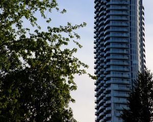 Preview wallpaper building, skyscraper, trees, architecture