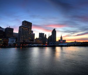 Preview wallpaper building, skyscrapers, sea, hdr