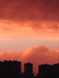 Preview wallpaper building, skyscrapers, sunset, silhouette