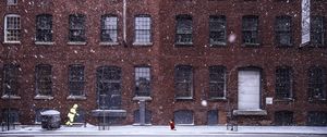 Preview wallpaper building, snow, windows, dog, winter