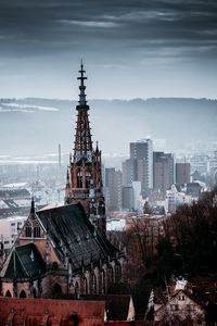 Preview wallpaper building, spire, aerial view, city, architecture