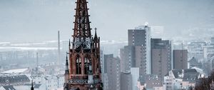 Preview wallpaper building, spire, aerial view, city, architecture