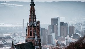 Preview wallpaper building, spire, aerial view, city, architecture