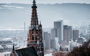 Preview wallpaper building, spire, aerial view, city, architecture