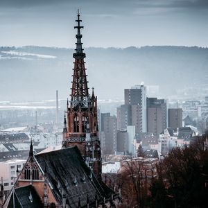 Preview wallpaper building, spire, aerial view, city, architecture