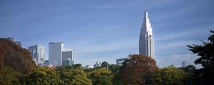 Preview wallpaper building, spire, lawn, park, trees, architecture