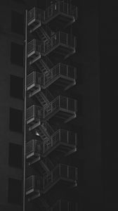 Preview wallpaper building, stairs, bw, railings, night