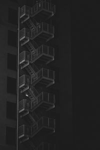 Preview wallpaper building, stairs, bw, railings, night