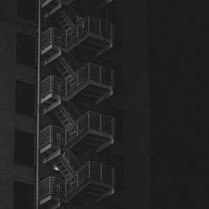 Preview wallpaper building, stairs, bw, railings, night