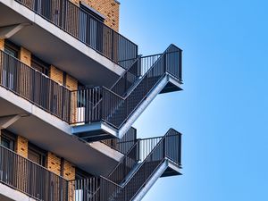 Preview wallpaper building, stairs, floors, architecture, sky