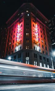 Preview wallpaper building, street, light, long exposure, neon