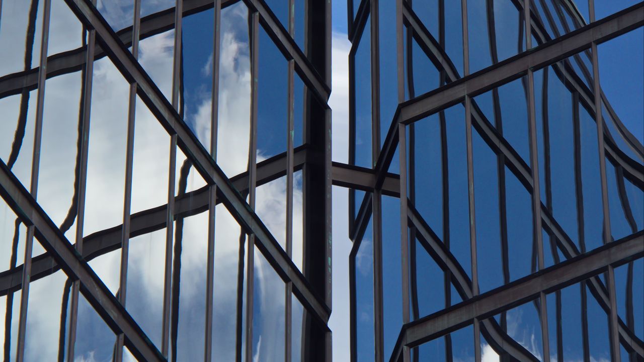 Wallpaper building, stripes, facade, specular, reflection