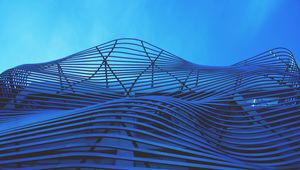 Preview wallpaper building, structure, stripes, curves, architecture, blue