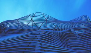 Preview wallpaper building, structure, stripes, curves, architecture, blue