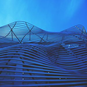 Preview wallpaper building, structure, stripes, curves, architecture, blue