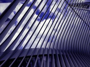 Preview wallpaper building, structure, stripes, sky, clouds