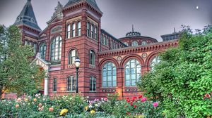 Preview wallpaper building, summer, flowers, trees, style, hdr
