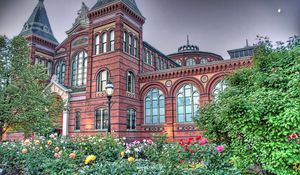 Preview wallpaper building, summer, flowers, trees, style, hdr