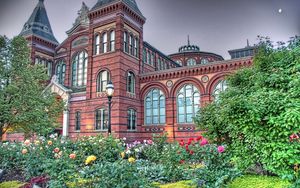 Preview wallpaper building, summer, flowers, trees, style, hdr